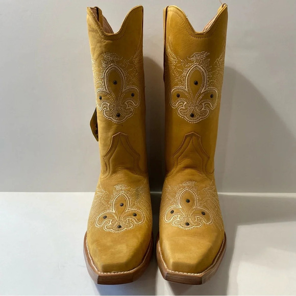 Jar Boots "NEW" Camel Color Embroidered Square Toe Mid Calf Pull On Boots Size 9 - Picture 5 of 10